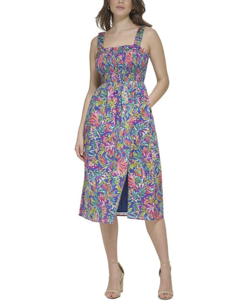 Women's Printed Smocked-Bodice Dress