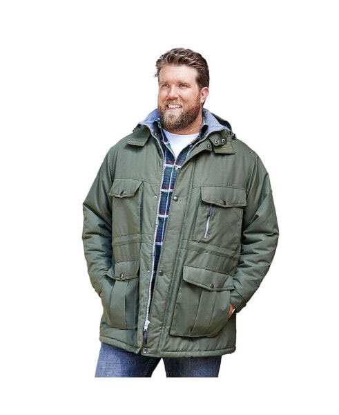 Big & Tall by KingSize Fleece-Lined Parka With Detachable Hood And 6 Pockets