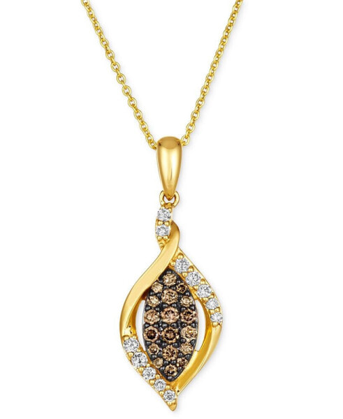 Chocolate Diamond (1/4 ct. t.w.) & Nude Diamond (1/6 ct. t.w.) Twist Cluster 18" Pendant Necklace in 14k Gold