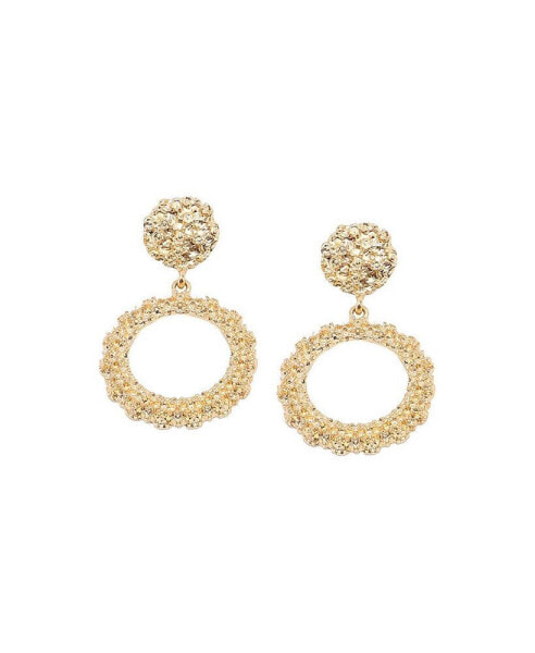 Women's Gold Textured Circular Drop Earrings