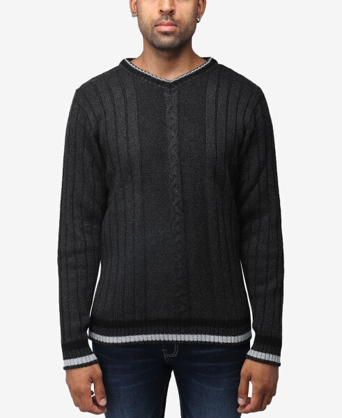 Men's Cable Knit Tipped V-Neck Sweater