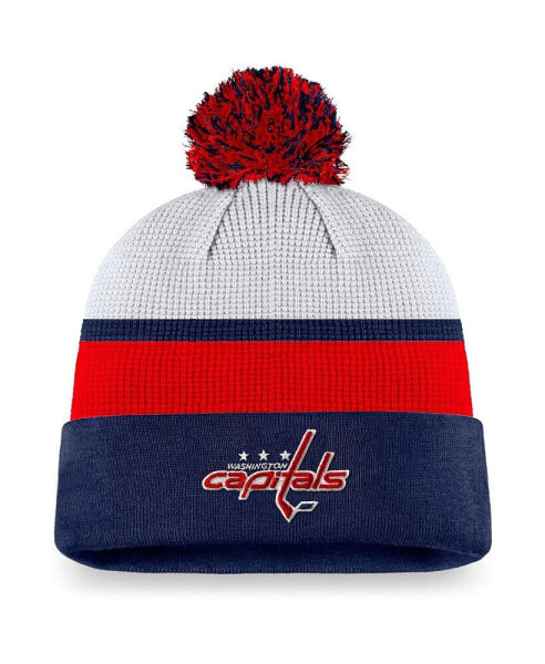 Men's White, Navy Washington Capitals Authentic Pro Draft Cuffed Knit Hat with Pom
