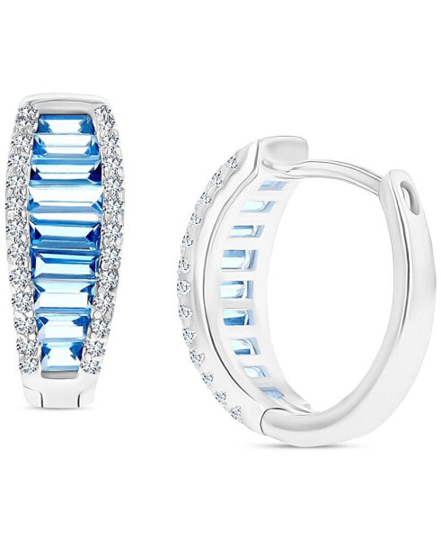 Lab-Grown Blue Spinel (2-1/5 ct. t.w.) & Cubic Zirconia Small Hoop Earrings in Sterling Silver, 0.59"