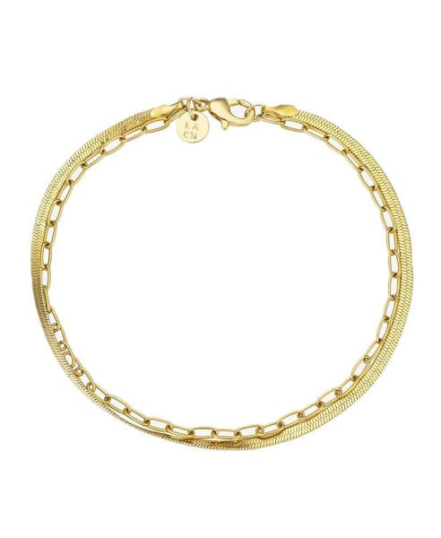 Gold-Tone Stainless Steel Herringbone Layered Bracelet