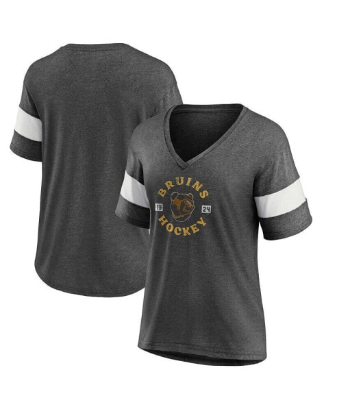 Women's Heather Charcoal Boston Bruins Special Edition 2.0 Ring The Alarm V-Neck T-shirt
