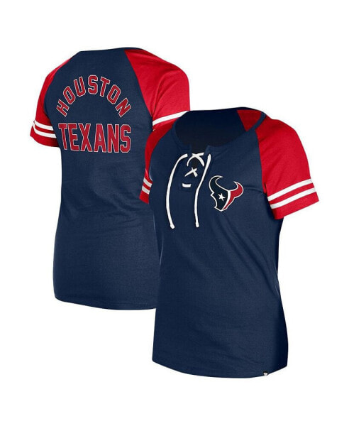 Women's Navy Houston Texans Lace-Up Raglan T-Shirt