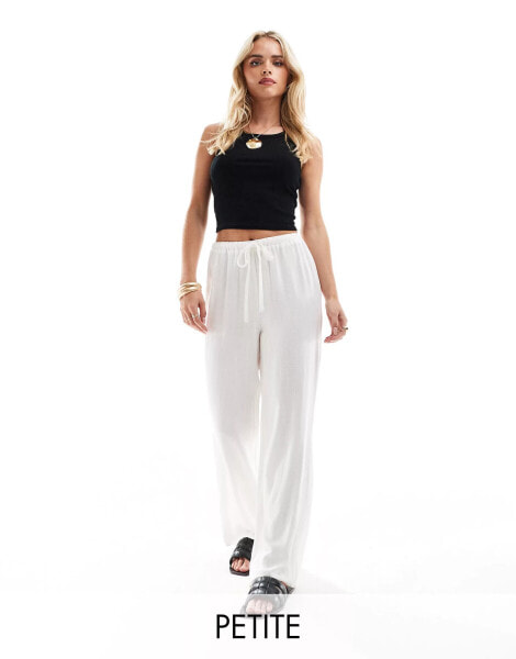 4th & Reckless Petite exclusive linen mix tie waist wide leg trousers in white