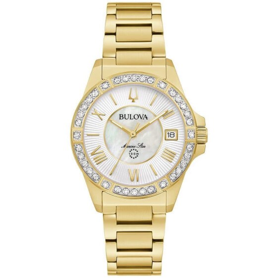 Bulova Marine Star Diamond Bezel and Gold-Tone Bracelet Watch | 32mm | 98R294