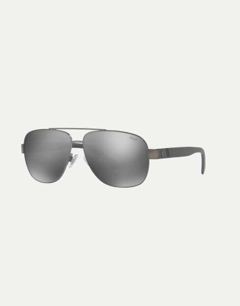 Ralph Lauren Pilot sunglasses with silver mirrored lens in semi-shiny dark gunmetal