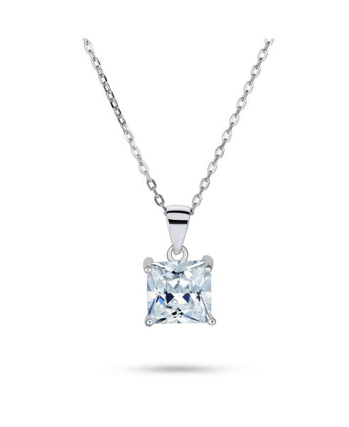 Classic Dainty 4 Prong Set 1.25 CT Solitaire Square Princess Cut Clear Cubic Zirconia CZ Pendant Necklace For Women Sterling Silver