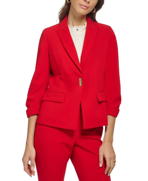 Petite Ruched-Sleeve Logo-Clasp Blazer, Created for Macy's