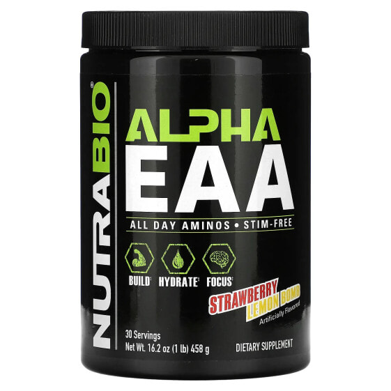 NutraBio, Alpha EAA, незаменимые аминокислоты, со вкусом клубники и лимона, 458 г (1 фунт)