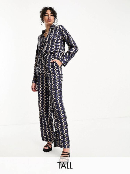 Vero Moda Tall satin trouser co-ord in geo print 