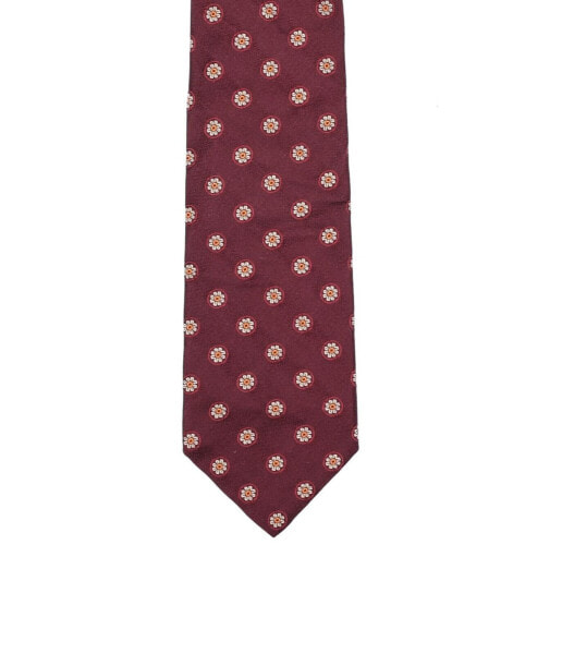 Isaia 288824 Men's Silk Red Motif Tie 7 fold