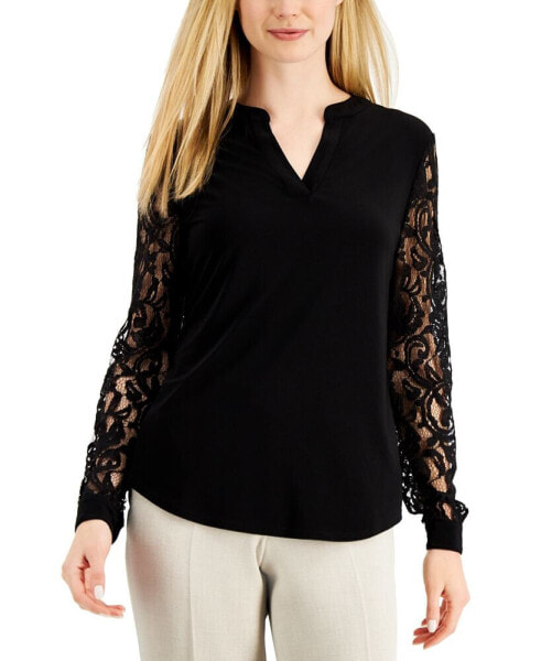 Petite Lace-Sleeve Top