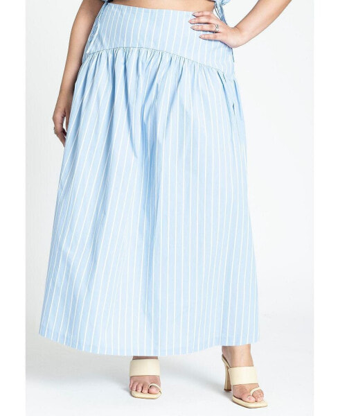 Plus Size Striped Poplin Skirt With Yoke