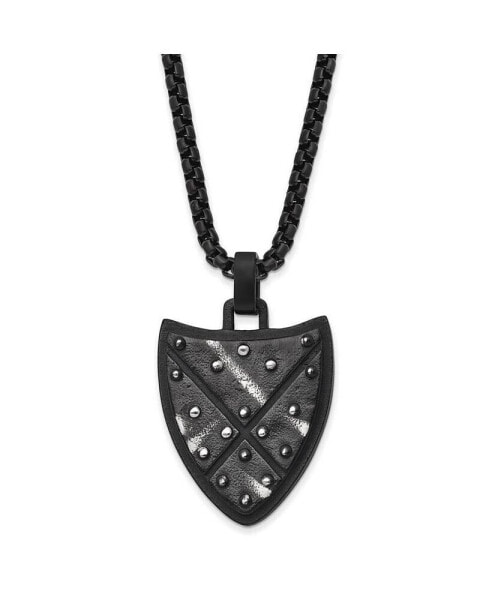 Chisel brushed Black IP-plated Shield Pendant Box Chain Necklace