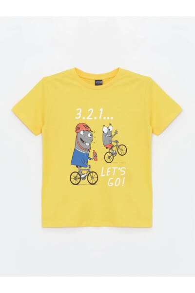 LCW ECO Bisiklet Yaka Baskılı Kısa Kollu Erkek Çocuk Tişört