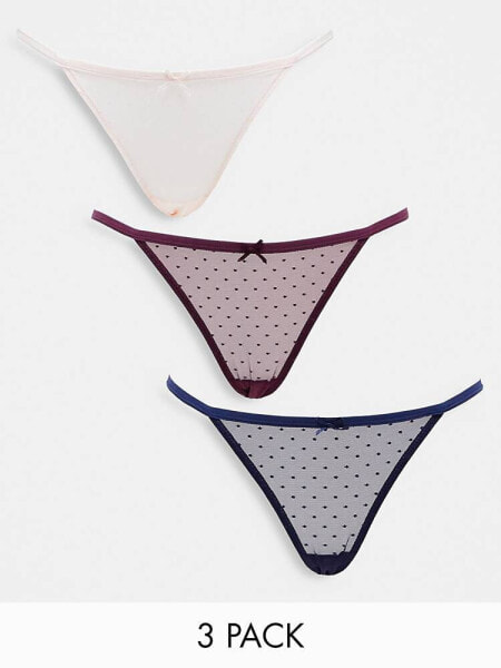 New Look 3 pack spot mesh bikini briefs in multi