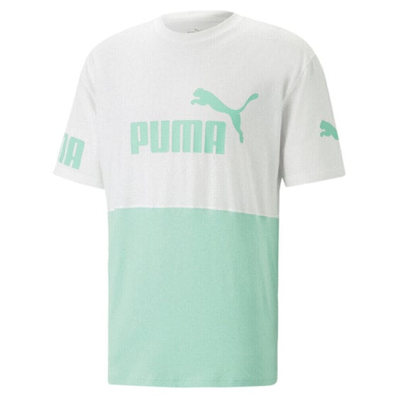 Puma Power Colorblock Logo Crew Neck Short Sleeve T-Shirt Mens Green Casual Tops