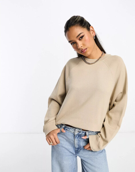 ASOS DESIGN oversized sweat with raglan detail in camel