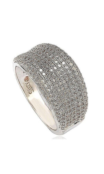 Suzy Levian Sterling Silver Cubic Zirconia Pave Curved Band Ring