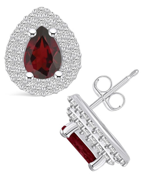 Серьги Macy's Garnet and Diamond Halo Stud