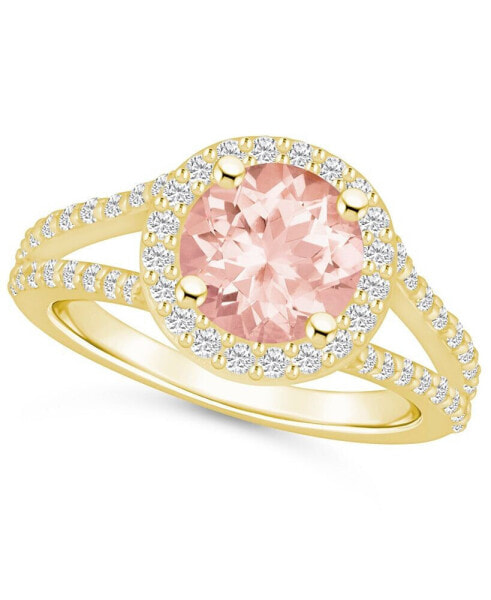 Morganite (1-7/8 ct. t.w.) and Diamond (1/2 ct. t.w.) Halo Ring in 14K Yellow Gold