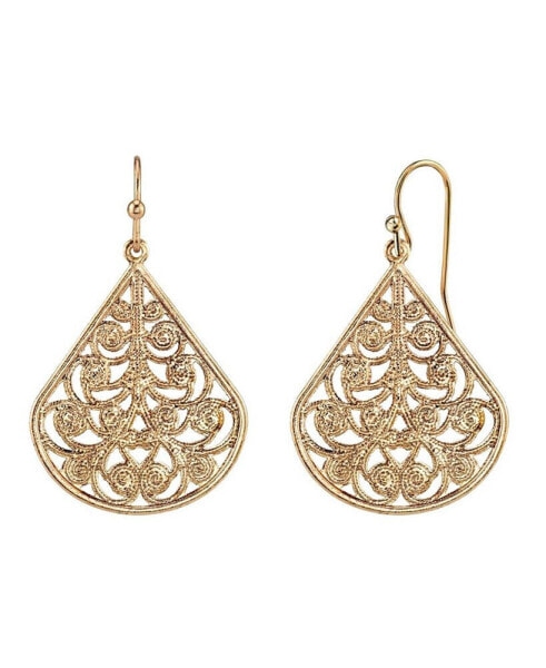 Gold Tone Filigree Teardrop Earrings