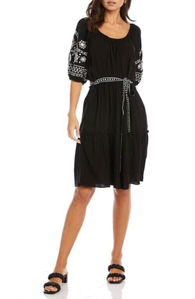 Karen Kane Women's Embroidered Tiered Dress Black White XL
