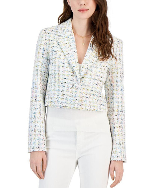 Women's Tweed One-Button Cropped Blazer