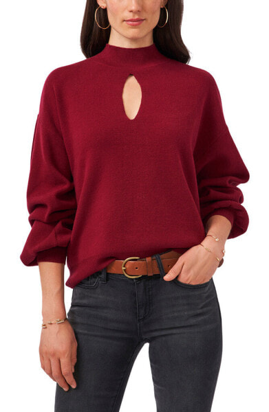 Vince Camuto Women Bishop Sleeve Cotton Blend Sweater Earth Red Size XS