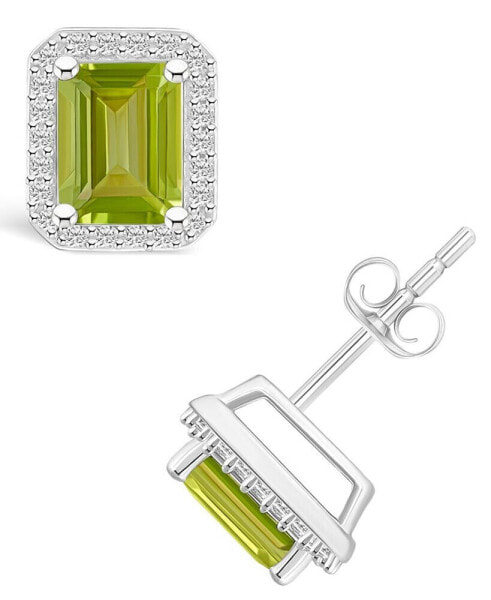 Peridot (2-1/5 ct. t.w.) and Lab Grown Sapphire (1/4 ct. t.w.) Halo Studs in 10K White Gold
