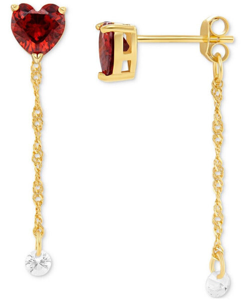 Cubic Zirconia Red Heart & Dangle Front to Back Drop Earrings in 18k Gold-Plated Sterling Silver, Created for Macy's