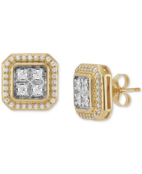 Men's Lab Grown Diamond Halo Square Cluster Stud Earrings (1/2 ct. t.w.) in 10k Gold
