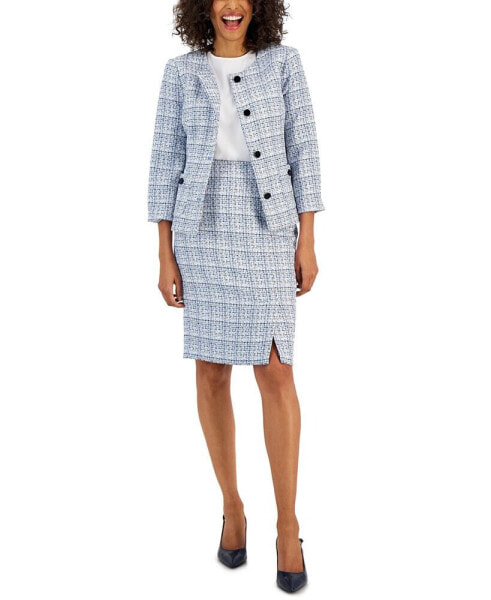 Women's Tweed Button-Front Jacket & Pencil Skirt Suit