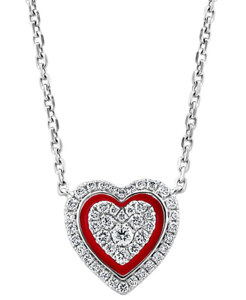 EFFY Collection eFFY® Diamond & Enamel Heart Halo 18" Pendant Necklace (1/4 ct. t.w.) in 14k White Gold