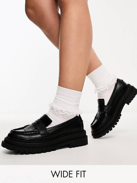 ASOS DESIGN Wide Fit Majesty chunky fringe loafer in black