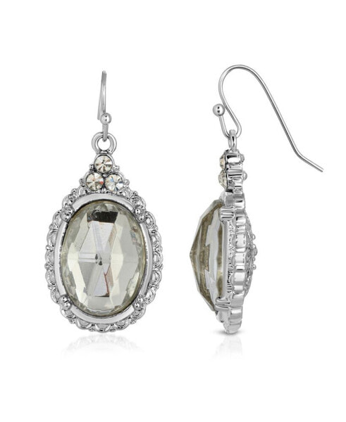 Silver-Tone Crystal Oval Drop Earrings