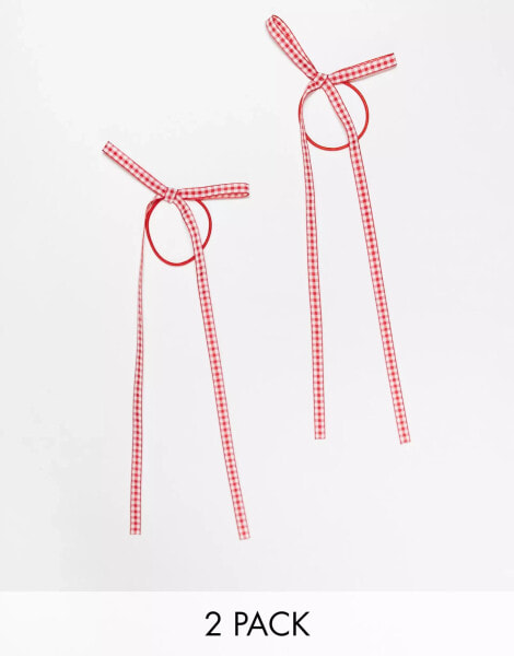 ASOS DESIGN pack of 2 hairbands with bow detail in gingham