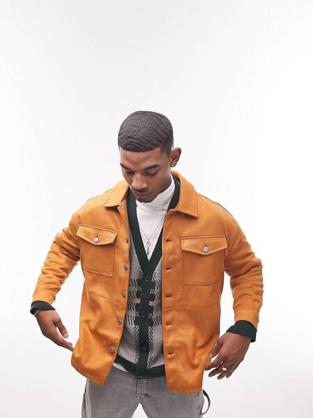 Topman suedette jacket in tan