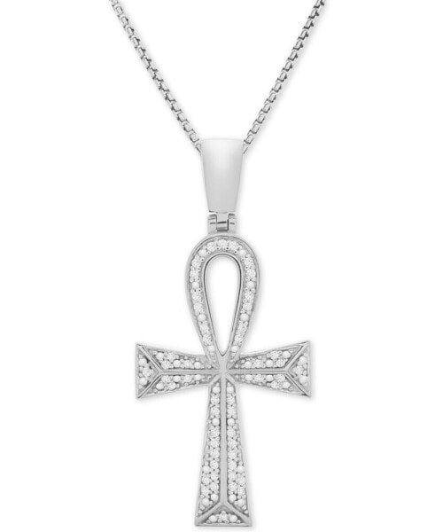 Men's Diamond Ankh Cross 22" Pendant Necklace (1/4 ct. t.w.) in 14k Gold-plated Sterling Silver and Sterling Silver