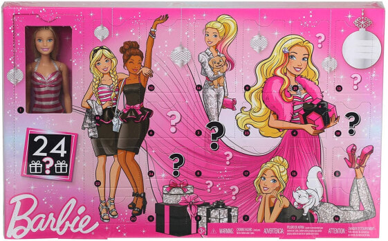 Barbie - GYN37 Advent Calendar Doll (30.40 cm), 24 Surprises Including Trendy Clothing and Accessories for Every Day, Festive Packaging with Holiday Theme for Children from 3 Years