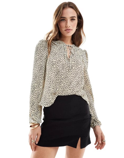 Mango spot tie neck blouse in off white