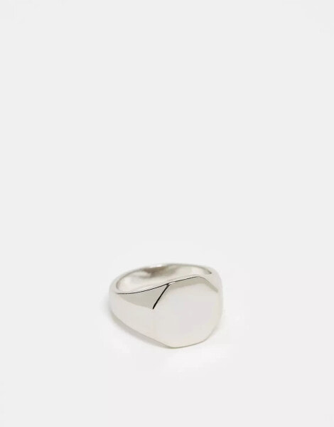 ASOS DESIGN signet ring with octagon top in silver tone