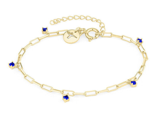 Stylish gold-plated bracelet with blue zircons TJ-0541-B-21