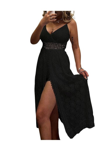 Women's Demetria V-neck Lace Trims Sleeveless Romper