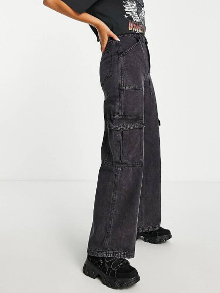 Weekday Julian cargo trousers in washed black