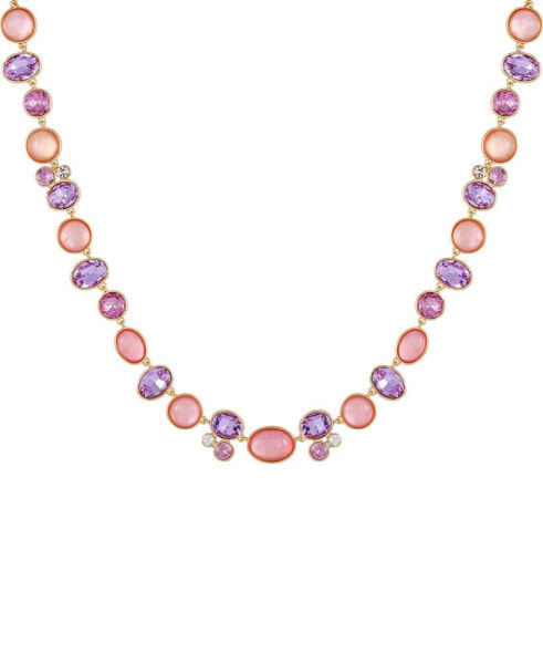 T Tahari gold-Tone Pink and Lilac Violet Glass Stone Statement Necklace
