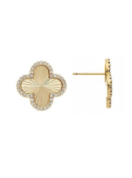 Satin Finish Cubic Zirconia Clover Stud Earrings